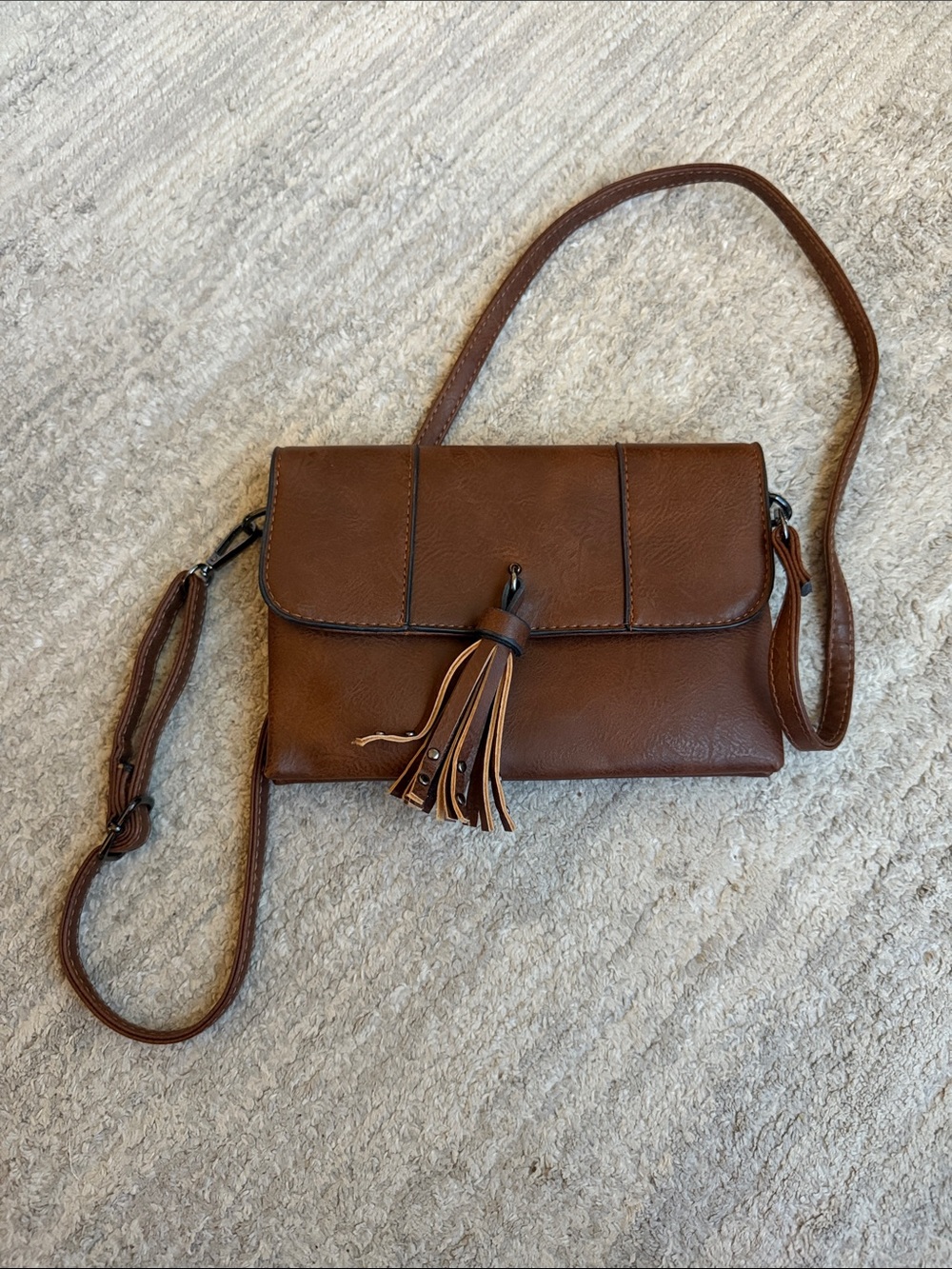 Brown Tassel Flap Crossbody Bag